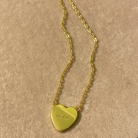 White Enamel Heart Gold Necklace - Picture 2 of 5